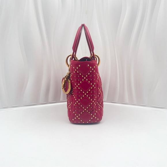 DIOR Lady Dior Medium Bag Red Lambskin with Gold Studs - Picture 6 of 15